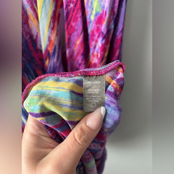 Charlie Jade Women's Multicolor 100% Silk Belted Faux Wrap Dress Size XS - Picture 9 of 9